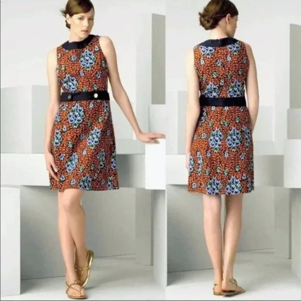 Tory Burch Melanie Navy Blue, Orange & Green Floral Shift Dress, Size 4